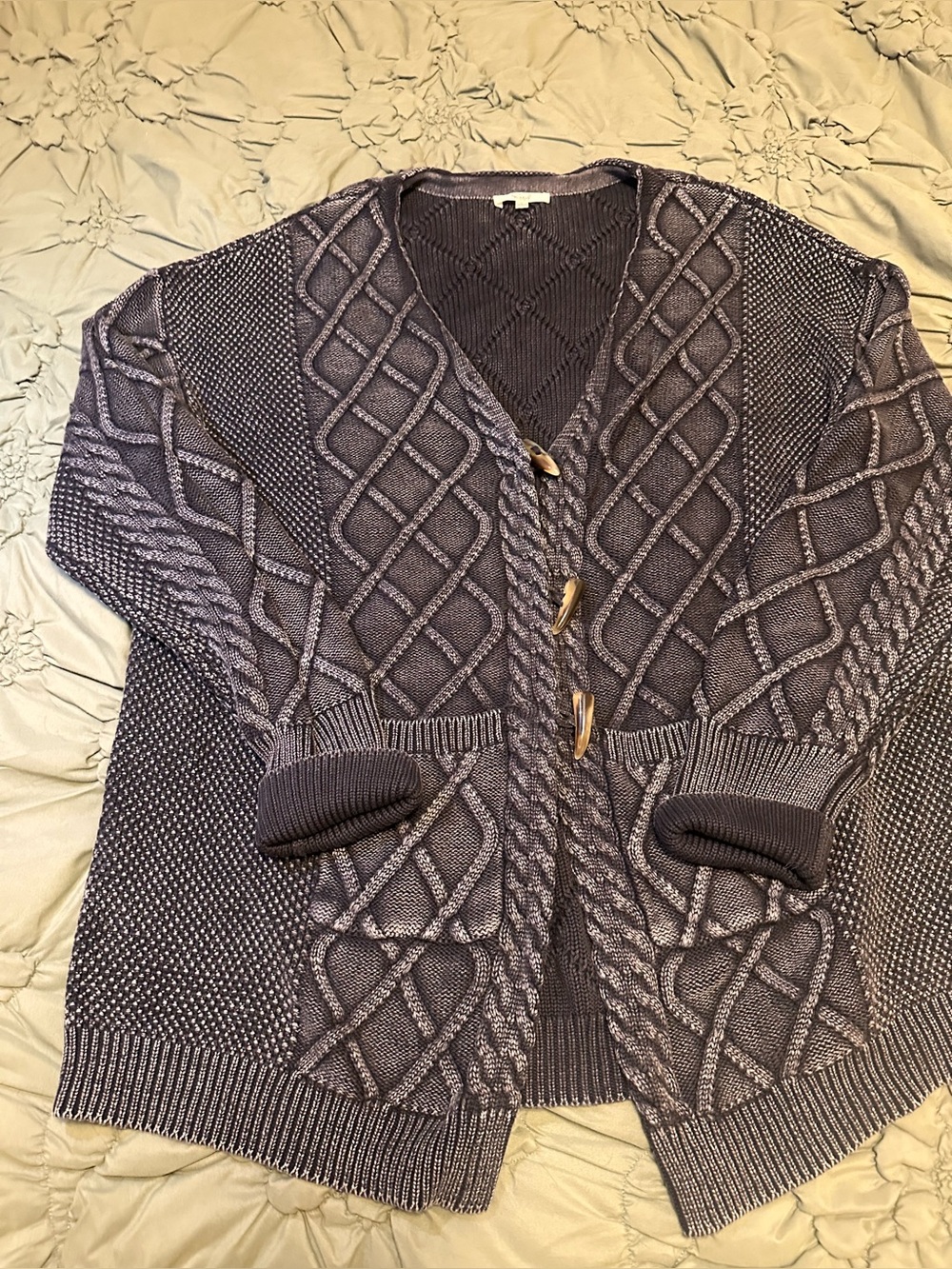 Chunky Cable Knit Cardigan with Toggle Buttons - Charcoal